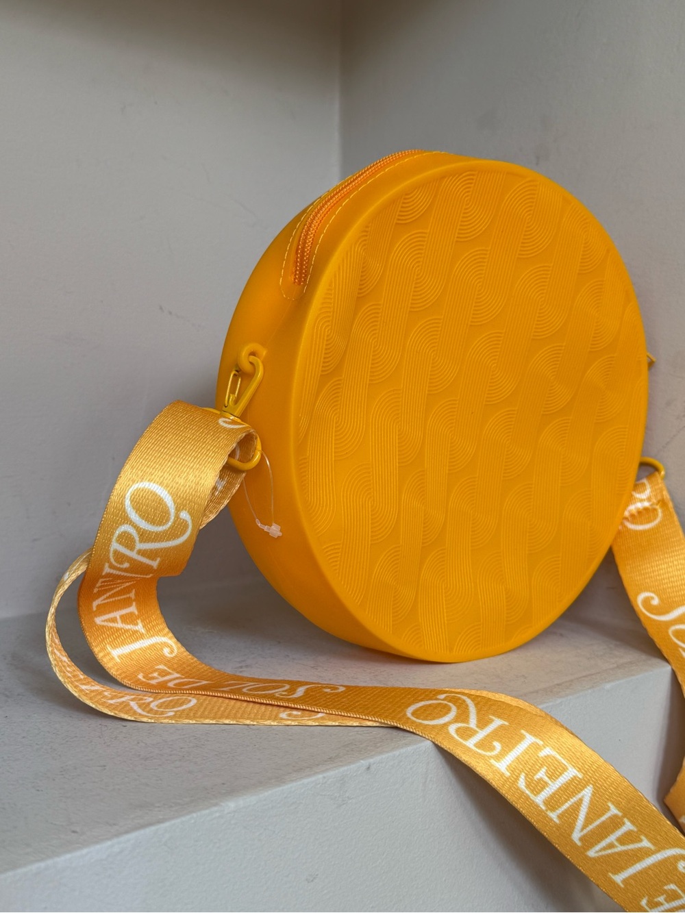Sol de Janeiro Yellow Round Rubber Crossbody Bag with Adjustable Strap